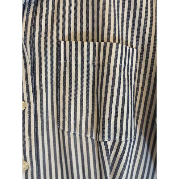 ELIZA J DRESS Shirt Dress Blue White Stripe Button Down Cotton Fit Flare Size 12 - Picture 6 of 8
